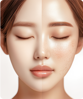 미백 전후 피부를 표현한 얼굴 이미지